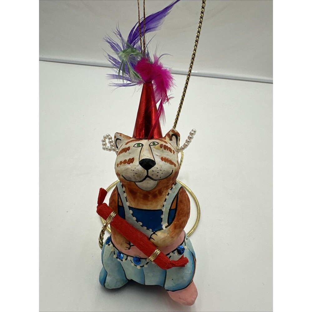 Vintage Habitat International Cat Ornament Paper Mache Christmas 6”